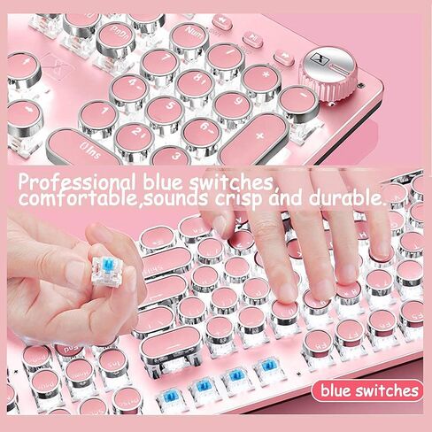 CC MALL Gaming Keyboard,Retro Punk Typewriter-Style, Blue Switches, White Backlight, USB Wired, for PC Laptop Desktop Computer, for Game and Office, Stylish White Mechanical Keyboard in Saudi Arabia