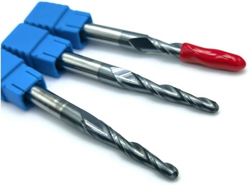 Tapered Angle Ball Nose Tip Radius=1.0mm X 1/4" Shank CNC Carving 3.92 Deg 2 Flutes Tungsten Solid Carbide HRC55 with TiAIN Coated (Pack of 3pcs) in Kuwait