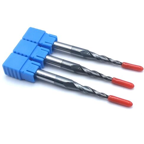 Tapered Angle Ball Nose Tip Radius=1.0mm X 1/4" Shank CNC Carving 3.92 Deg 2 Flutes Tungsten Solid Carbide HRC55 with TiAIN Coated (Pack of 3pcs) in Kuwait