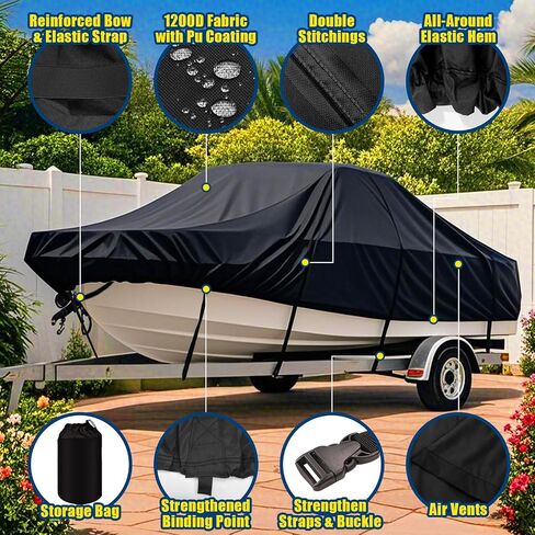 غطاء قارب 1200D الثقيل ، مقاوم للماء ، مقاوم للأشعة فوق البنفسجية ، يناسب 17-19 قدم V-Hull و Tri-Hull و Bass Boats-غطاء من الدرجة البحرية المتري مع الأشرطة القابلة للتعديل للحماية من جميع الأحوال الجوية in Saudi Arabia