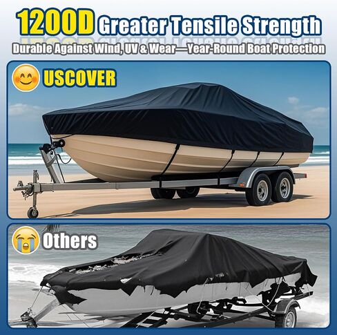 غطاء قارب 1200D الثقيل ، مقاوم للماء ، مقاوم للأشعة فوق البنفسجية ، يناسب 17-19 قدم V-Hull و Tri-Hull و Bass Boats-غطاء من الدرجة البحرية المتري مع الأشرطة القابلة للتعديل للحماية من جميع الأحوال الجوية in Saudi Arabia