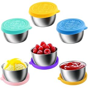 6pcs 1.6oz من أكواب الصوآل المصنوعة من الفولاذ المقاوم للصدأ مع أغطية مقاومة للتسرب - مثالية للسلطات والانخفاضات والصلصات. تصميم محمول مثالي للنزهات والسفر وإعداد الوجبات. قابل لإعادة الاستخدام وسهلة التنظيف in Saudi Arabia
