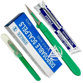 Sterile #11 Disposable Scalpels with Plastic Handle and Measuring Ruler Feature (0cm to 6cm) Individually Foil Wrapped (2) in Saudi Arabia