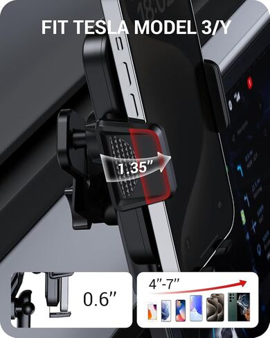 حامل هاتف Basenor Mount Magnetic حامل 360 درجة قابلة للتعديل لنموذج Tesla 3 Highland 2024 2025 Tesla Model Y 2025 Refresities (Juniper) الملحقات الداخلية تناسب كل iPhone Android مع حلقة مغناطيسية in Kuwait