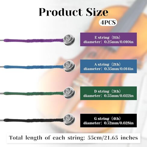 Violin Strings 4/4 Full Set, Universal Violin Strings Replacement Premium Steel Core Long-lasting Instrument Accessories for All Levels Violins in Saudi Arabia