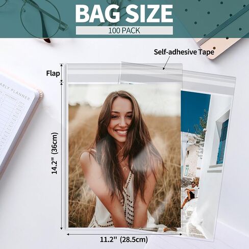 ZBEIVAN 100 Pack 11 1/4" x 14 3/16" Acid-Free Crystal Clear Sleeves Storage Bags for 11x14 Art Prints, Photo Framing Mats, and Craft Wrapping in Saudi Arabia