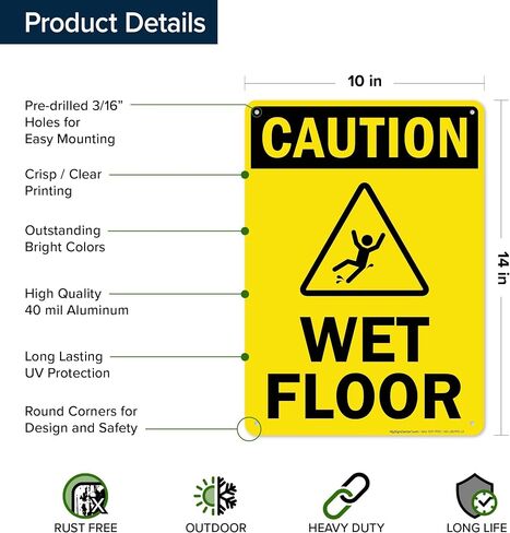 Caution Wet Floor Sign, 12x18 Inches, 3M EGP Reflective .063 Aluminum, Fade Resistant, Made in USA by My Sign Center in Kuwait