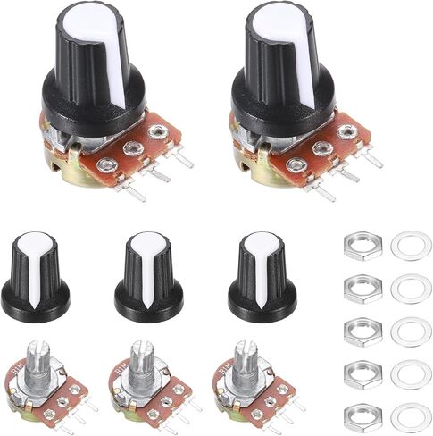 MECCANIXITY 5Pcs WH-148 Potentiometer 3Pins B20K±20% Ohm Linear Taper Rotary Potentiometer XH2.54 Variable Resistor Potentiometers with 5 Plastic Knobs for Audio Equipment, DIY Electronics in Saudi Arabia