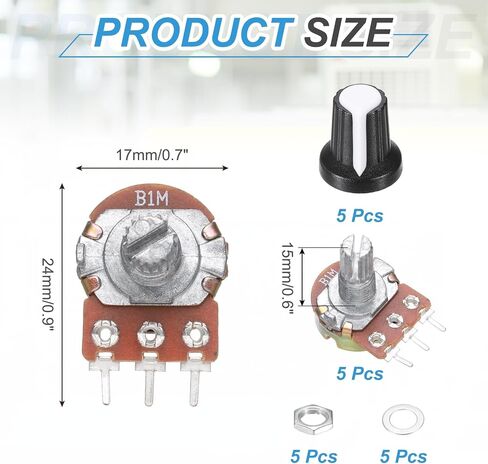 MECCANIXITY 5Pcs WH-148 Potentiometer 3Pins B20K±20% Ohm Linear Taper Rotary Potentiometer XH2.54 Variable Resistor Potentiometers with 5 Plastic Knobs for Audio Equipment, DIY Electronics in Saudi Arabia