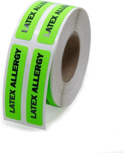 Latex Allergy Labels - Bright Green, 500 Labels/Roll, 0.375" x 1.625" - Perfect for Medical, Healthcare, Laboratory, and Childcare Settings | LabelValue in Saudi Arabia