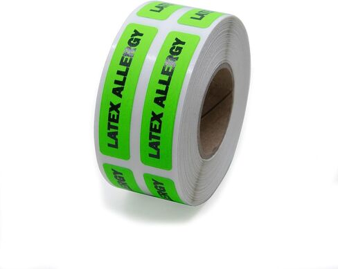 Latex Allergy Labels - Bright Green, 500 Labels/Roll, 0.375" x 1.625" - Perfect for Medical, Healthcare, Laboratory, and Childcare Settings | LabelValue in Saudi Arabia