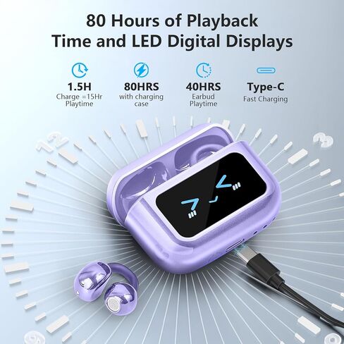 Open Ear Air Conduction Headphones Wireless Bluetooth Headphones with Digital Display Charging Case 48 Hours Playtime Sports Headphones with Earhooks for Workout Driving Walking with iPhone Android in Saudi Arabia