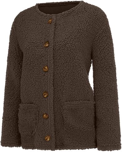 Fuzzy Fleece Jacket Women Warm Button Down Sherpa Jackets Casual Open Front Cardigan Trendy Winter Coats with Pockets in Saudi Arabia