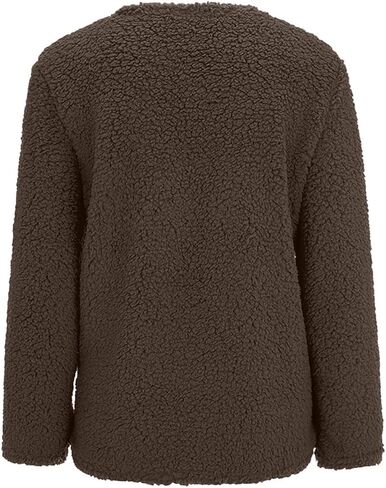 Fuzzy Fleece Jacket Women Warm Button Down Sherpa Jackets Casual Open Front Cardigan Trendy Winter Coats with Pockets in Saudi Arabia