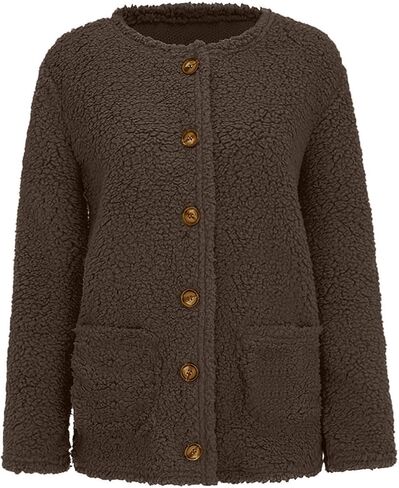 Fuzzy Fleece Jacket Women Warm Button Down Sherpa Jackets Casual Open Front Cardigan Trendy Winter Coats with Pockets in Saudi Arabia