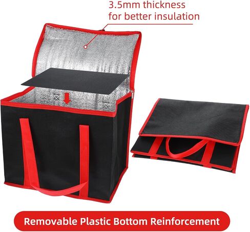 4 Pack Insulated Reusable Grocery Shopping Bags, X-Large Cooler Bag and Food Warmer, Collapsible Pizza Delivery Bags Cooler Totes with Zippered Top and Baseboard for Food Delivery, Heavy Duty in Saudi Arabia