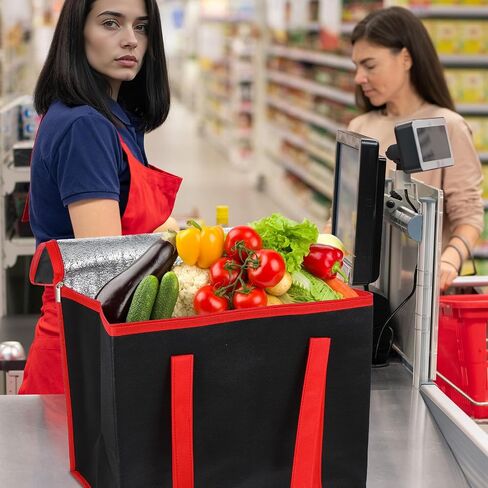 4 Pack Insulated Reusable Grocery Shopping Bags, X-Large Cooler Bag and Food Warmer, Collapsible Pizza Delivery Bags Cooler Totes with Zippered Top and Baseboard for Food Delivery, Heavy Duty in Saudi Arabia