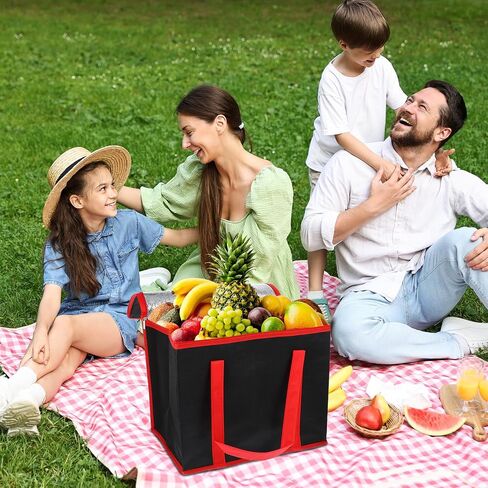4 Pack Insulated Reusable Grocery Shopping Bags, X-Large Cooler Bag and Food Warmer, Collapsible Pizza Delivery Bags Cooler Totes with Zippered Top and Baseboard for Food Delivery, Heavy Duty in Saudi Arabia