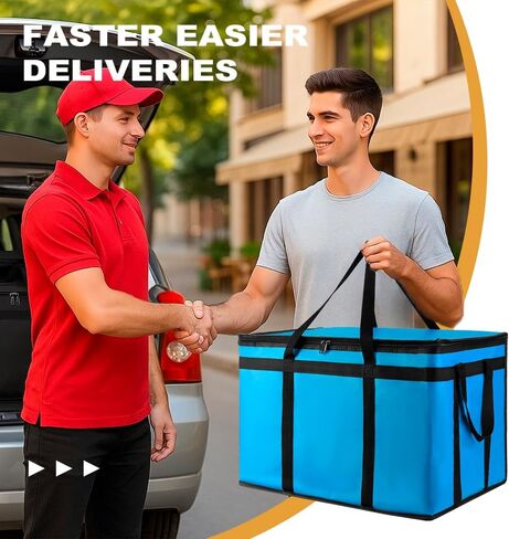 حقيبة توصيل الطعام المعزولة XXXL - أكياس بقالة برودة حرارية قابلة لإعادة الاستخدام لتموين Doordash ، حاملة البيتزا ، الأحداث ، تحافظ على الطعام البارد/الساخن متجمدًا أو أكثر دفئًا للسفر/التسوق ، التجاري (الأزرق ، 1pk) in Saudi Arabia