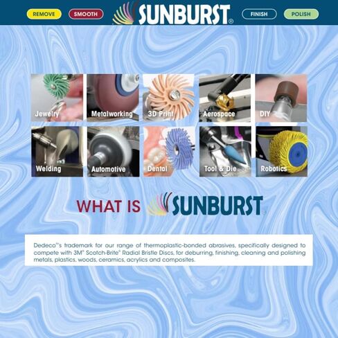 Dedeco Sunburst Radial Bristle Discs 48-Pack - 1" Curved - Brown 36 Grit (Ultra-Coarse) - Aluminum Oxide for Polishing & Finishing in Kuwait