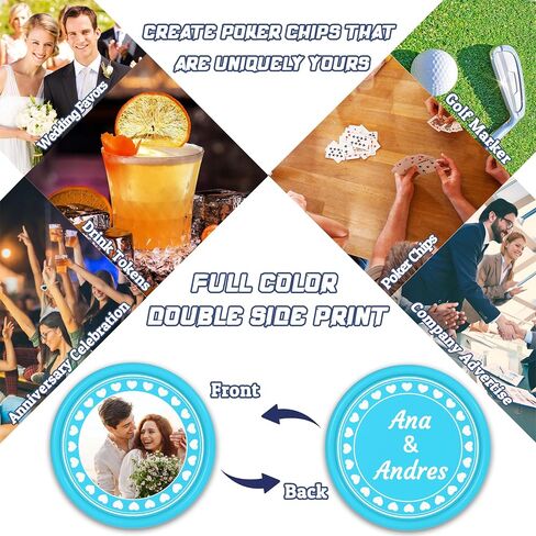 200-1000 Custom Plastic Poker Chips,Drink Chips,Personalized Your Own Logo, Image and Text, Double Sided Full Color Printing Custom Tokens For Bar, Events, Weddings, Business Card & Promotional Tokens in Saudi Arabia