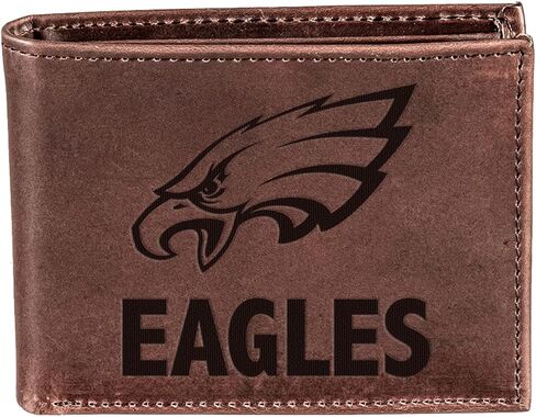 فريق الرياضة America NFL Philadelphia Eagles Brown Wallet | ثنائية الضعف | شعار مختوم مرخص رسميا | مصنوع من الجلد | منظم المال والبطاقات | صندوق الهدايا المدرجة in Saudi Arabia
