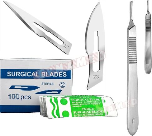 شفرات Scalpel 200pcs #11 + #23 + مقبض #3 + المقبض #4 مناسبة للجلد dermaplaning (cynamed) in Saudi Arabia