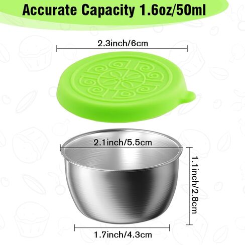 6pcs 1.6oz من أكواب الصوآل المصنوعة من الفولاذ المقاوم للصدأ مع أغطية مقاومة للتسرب - مثالية للسلطات والانخفاضات والصلصات. تصميم محمول مثالي للنزهات والسفر وإعداد الوجبات. قابل لإعادة الاستخدام وسهلة التنظيف in Saudi Arabia