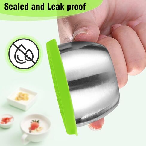6pcs 1.6oz من أكواب الصوآل المصنوعة من الفولاذ المقاوم للصدأ مع أغطية مقاومة للتسرب - مثالية للسلطات والانخفاضات والصلصات. تصميم محمول مثالي للنزهات والسفر وإعداد الوجبات. قابل لإعادة الاستخدام وسهلة التنظيف in Saudi Arabia
