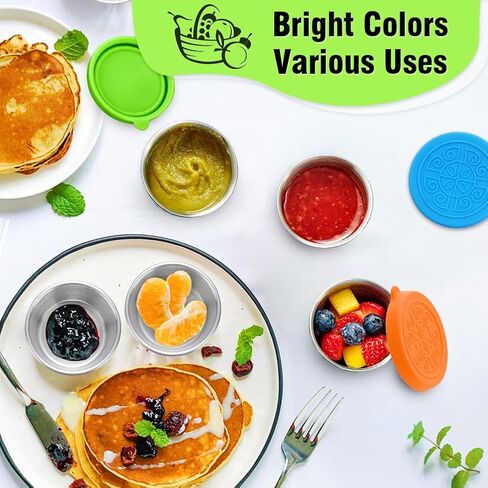 6pcs 1.6oz من أكواب الصوآل المصنوعة من الفولاذ المقاوم للصدأ مع أغطية مقاومة للتسرب - مثالية للسلطات والانخفاضات والصلصات. تصميم محمول مثالي للنزهات والسفر وإعداد الوجبات. قابل لإعادة الاستخدام وسهلة التنظيف in Saudi Arabia