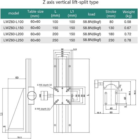 X Axis/Z Axis Groove Linear Long Stroke Fine-Tuning Sliding Table LWX60 LWZ60 Manual Displacement Trimming Platform(LWZ60 Z Axis,500mm) in Kuwait