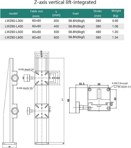 X Axis/Z Axis Groove Linear Long Stroke Fine-Tuning Sliding Table LWX60 LWZ60 Manual Displacement Trimming Platform(LWZ60 Z Axis,500mm) in Kuwait