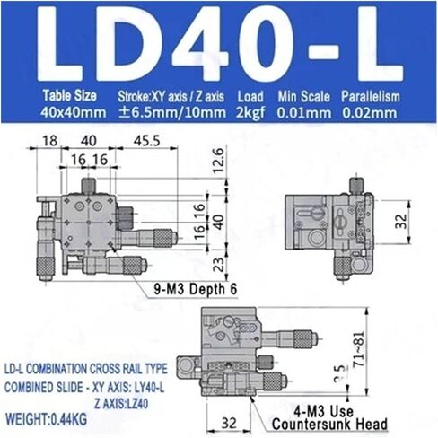 منصة الإزاحة اليدوية المرحلة الخطي الميكرومتر XYZ 25/40/60 مم (LD60 سم) in Kuwait