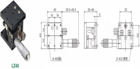 Z AXIS 40 * 40MM مرحلة رفع الإزاحة اليدوي منصة ضبط راقية عبر السكك الحديدية الجدول 40 * 40MM LZ40 in Saudi Arabia