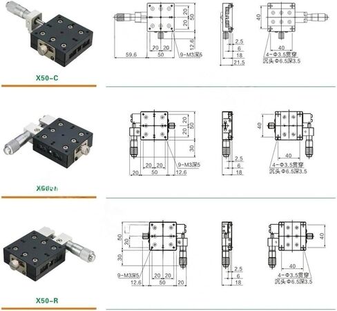 X AXIS 50x50mm Manual Platform المراحل الخطية المراحل الخطية الجدول Sliding Table X50-L X50-C X50-R Cross Rail (X50-C) in Saudi Arabia