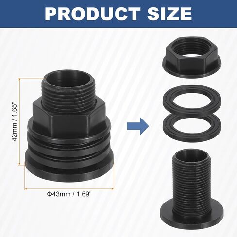 uxcell Bulkhead Fitting, 3/4" GHT x 1/2" Female Plastic Bulkhead Water Tank Connector for Garden Hose Adapter Water Tank Aquariums Pools, Black in Saudi Arabia