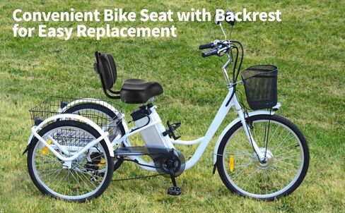 مقعد الدراجة مع مسند الظهر ، مقعد دراجة عريض إضافي مع دعم الظهر ، مقعد الدراجات للغاية مع سرج PU سرج مبطن لدراجة الجبال الإلكترونية ثلاثية الثلاثية ، ويشمل أدوات التثبيت in Kuwait