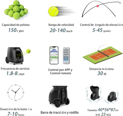 PT-9001Pro Tennis Ball Machine - Professional Tennis Server with APP Control, 35 Landing Points & Variable Speed, Portable Auto Ball Launcher with Extended Battery Life (7-10H Runtime) in Kuwait