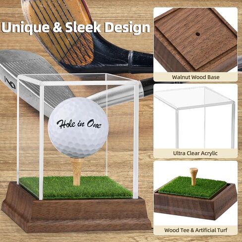 Golf Ball Display Case Hole in One Golf Ball Display Case Walnut Wood Base Acrylic Golf Ball Holder Display Uv Protection Golfball Stand,Golf Office Decor Gifts for Men in Saudi Arabia