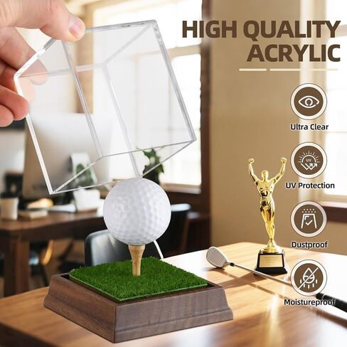 Golf Ball Display Case Hole in One Golf Ball Display Case Walnut Wood Base Acrylic Golf Ball Holder Display Uv Protection Golfball Stand,Golf Office Decor Gifts for Men in Saudi Arabia