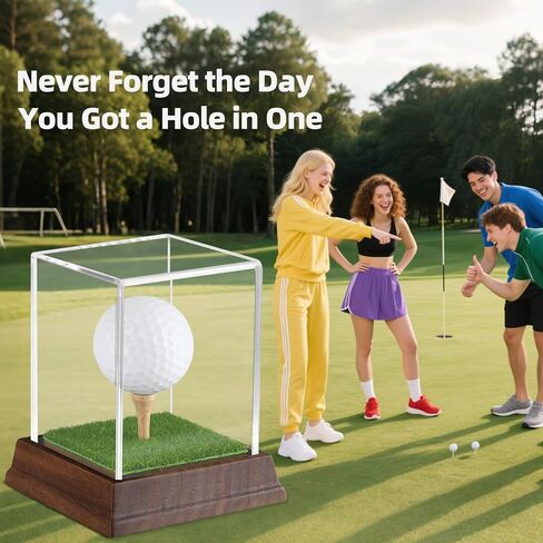 Golf Ball Display Case Hole in One Golf Ball Display Case Walnut Wood Base Acrylic Golf Ball Holder Display Uv Protection Golfball Stand,Golf Office Decor Gifts for Men in Saudi Arabia