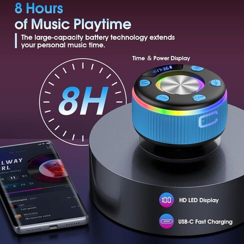 مكبر صوت Bluetooth دش ، Bluetooth 5.3 مكبرات صوت محمولة لاسلكية مع عرض الوقت ، مكبرات صوت مقاومة للماء IP7 مع ضوء RGB ، كوب شفط ، مكبر صوت استريو صغير لحمام الحمام في الهواء الطلق ، رمادي in Kuwait