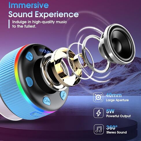 مكبر صوت Bluetooth دش ، Bluetooth 5.3 مكبرات صوت محمولة لاسلكية مع عرض الوقت ، مكبرات صوت مقاومة للماء IP7 مع ضوء RGB ، كوب شفط ، مكبر صوت استريو صغير لحمام الحمام في الهواء الطلق ، رمادي in Kuwait