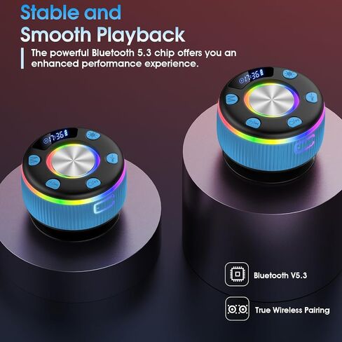 مكبر صوت Bluetooth دش ، Bluetooth 5.3 مكبرات صوت محمولة لاسلكية مع عرض الوقت ، مكبرات صوت مقاومة للماء IP7 مع ضوء RGB ، كوب شفط ، مكبر صوت استريو صغير لحمام الحمام في الهواء الطلق ، رمادي in Kuwait
