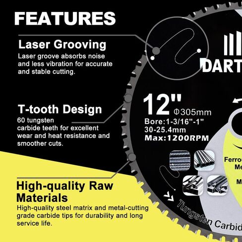 12"/305mm Metal Cutting Disc,Circular Saw Blade 60T,TCT Cut Off Wheel for Steel, Stainless Steel, Ferrous Steel Pipe with 30 Arbor in Saudi Arabia