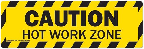 Caution - Hot Work Zone Non-Slip Floor Marker | 6 Pack of 6" X 18" Floor Marker Vinyl Decal| Protect Your Business, Work Place & Customers | Made in The USA in Saudi Arabia