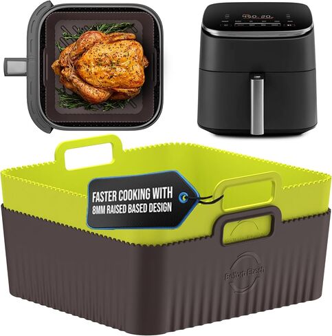 Premium 8.3inch Square Air Fryer Silicone Liners for Ninja AF141 & 6Qt Coosri Air Fryer | 0.1inch Liner Thickness & 0.3mm high Silicone Lines on Base | Dishwasher Safe | in Saudi Arabia