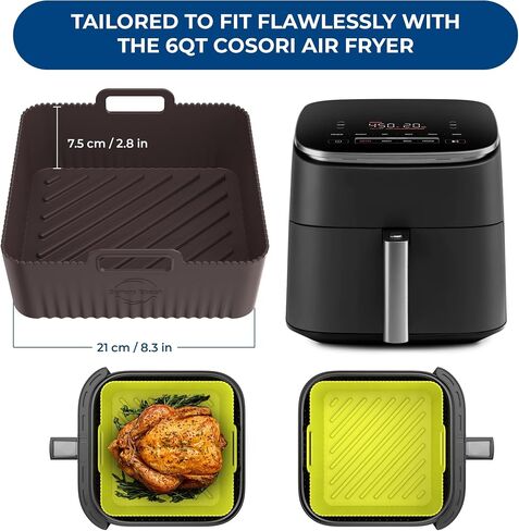 Premium 8.3inch Square Air Fryer Silicone Liners for Ninja AF141 & 6Qt Coosri Air Fryer | 0.1inch Liner Thickness & 0.3mm high Silicone Lines on Base | Dishwasher Safe | in Saudi Arabia