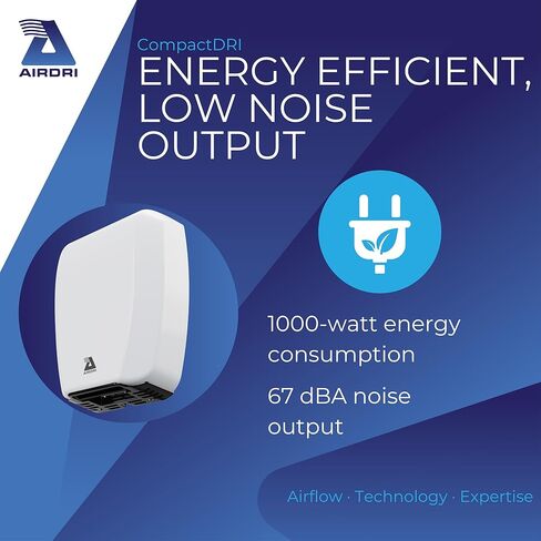 CompactDRI Automatic Hand Dryer - 1.0kW Low Noise Motor - 15-Second Dry Time - 70dBa Noise Output - ADA Compliant - Ideal for Commercial Spaces and Public Facilities - White in Kuwait
