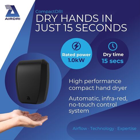 CompactDRI Automatic Hand Dryer - 1.0kW Low Noise Motor - 15-Second Dry Time - 70dBa Noise Output - ADA Compliant - Ideal for Commercial Spaces and Public Facilities - White in Saudi Arabia